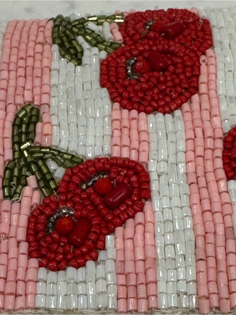 🍒Handcrafted in India Viral Beaded Cherry Shoulder Bag Cherries Pink Striped - Picture 4 of 13